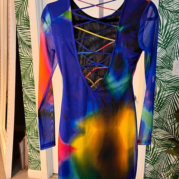 NEW Zara Multicolor Print Long Sleeve Bodycon Mini Dress Sz S - Picture 5 of 11